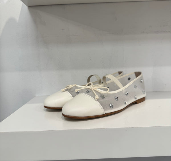 Valencia Cream Elastic Crystal Ballet Flat
